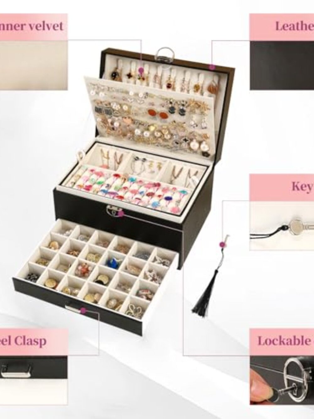 5 Layers Girl Jewelry Organizer Box With Lock - Picture 5 of 6